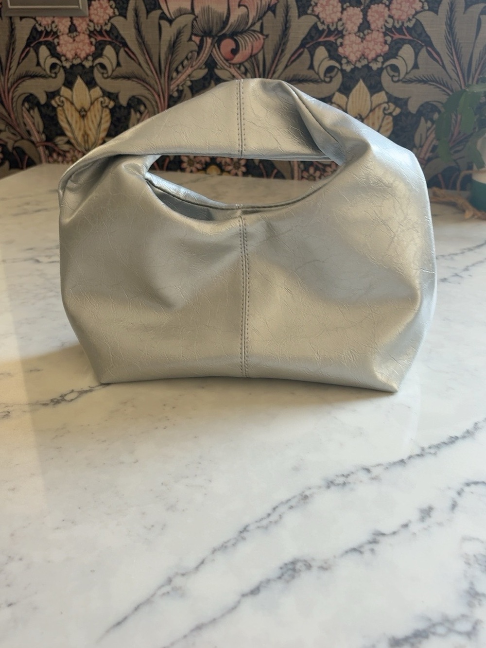 Silver Soft Leatherette Hobo Bag